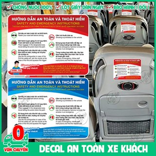 Decal miếng dán AN TOÀN VÀ THOÁT HIỂM dán sau ghế ô tô du lịch xe khách tiếng anh việt thông tư 36/2024/tt-bgtvt