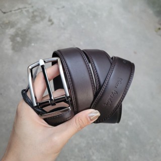 Thắt lưng dây nịt da nam Pierre Cardin Malaysia mặt xỏ lỗ Slide buckle black belt