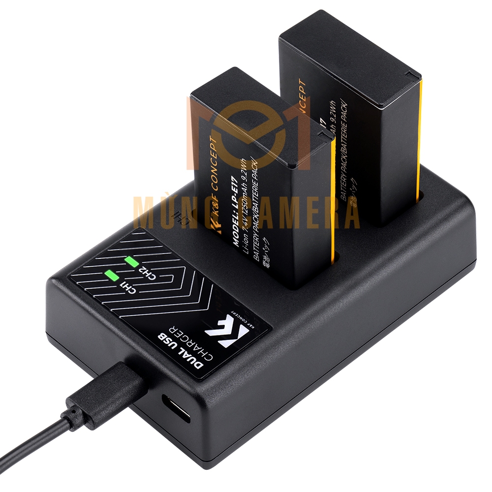 Sạc Pin máy ảnh Canon LP-E17 - Thương hiệu K&F CONCEPT ( 2 Baterry 1 Charger)