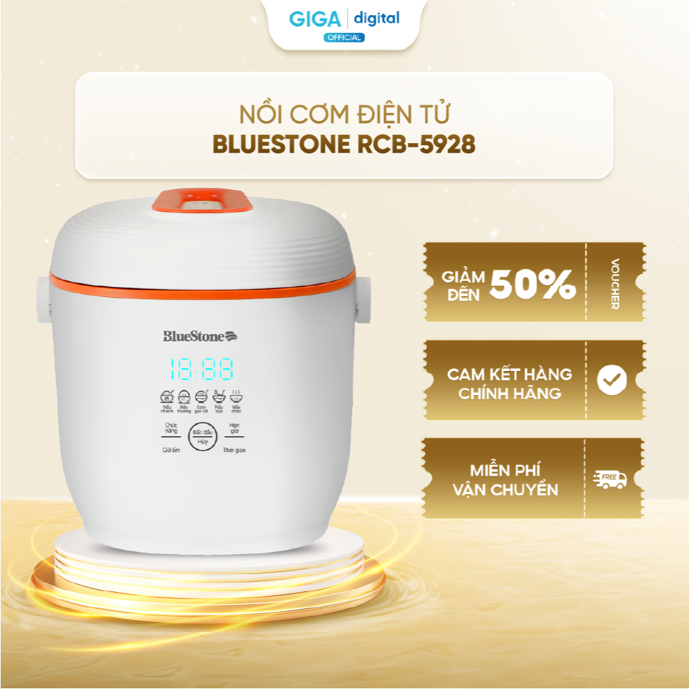[VOUCHER 5%] Nồi cơm điện tử BlueStone RCB-5928 0.6 Lít 350W - 5 chương trình nấu