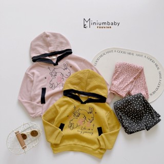 Set bộ hoodie bé gái in hình thỏ xinh xắn, set bộ dài tay bé gái chất cotton tổ ong mềm co giãn Miniumbaby SB2094