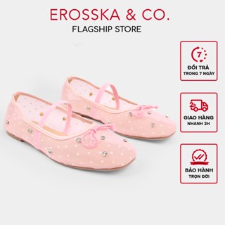 Erosska - Giày búp bê nữ đế bệt lưới chấm bi phối đá kèm nơ cách điệu màu hồng 1cm - EL057