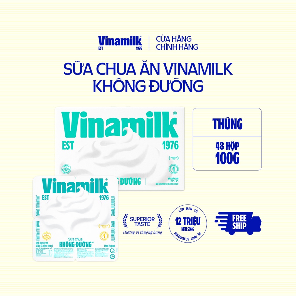   CHỈ GIAO HCM+HN  Thùng 48 hộp Sữa chua ăn Vinamilk không đường 100g Yaourt 