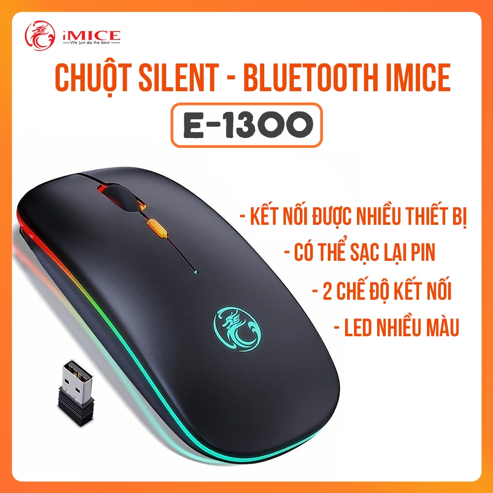 Chuột Không Dây Sạc Được E-1300 LED RGB, Kết Nối 2.4Ghz/Bluetooth, DPI 800-1600, Thiết Kế Ergonomic