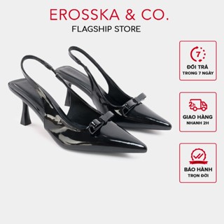 Erosska - Giày cao gót nữ mũi nhọn phối nơ cách điệu thời trang màu đen 8cm - EH056
