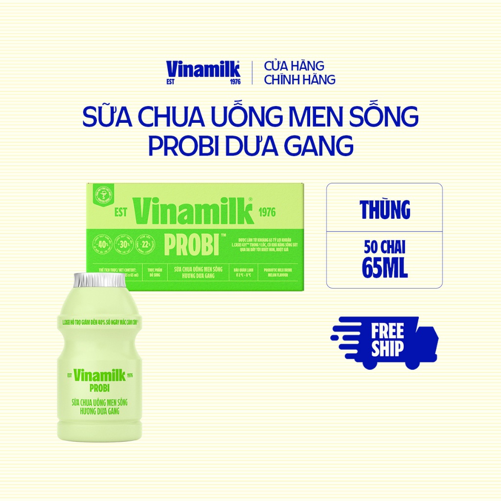   CHỈ GIAO HCM+HN  Thùng 50 chai Sữa Chua Uống Probi Dưa Gang Chai 65ml 