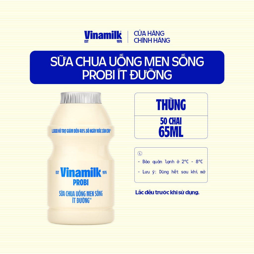 [CHỈ GIAO HCM+HN] Thùng Sữa chua uống Probi Ít Đường chai x 65ml - 50 chai/Thùng Yogurt
