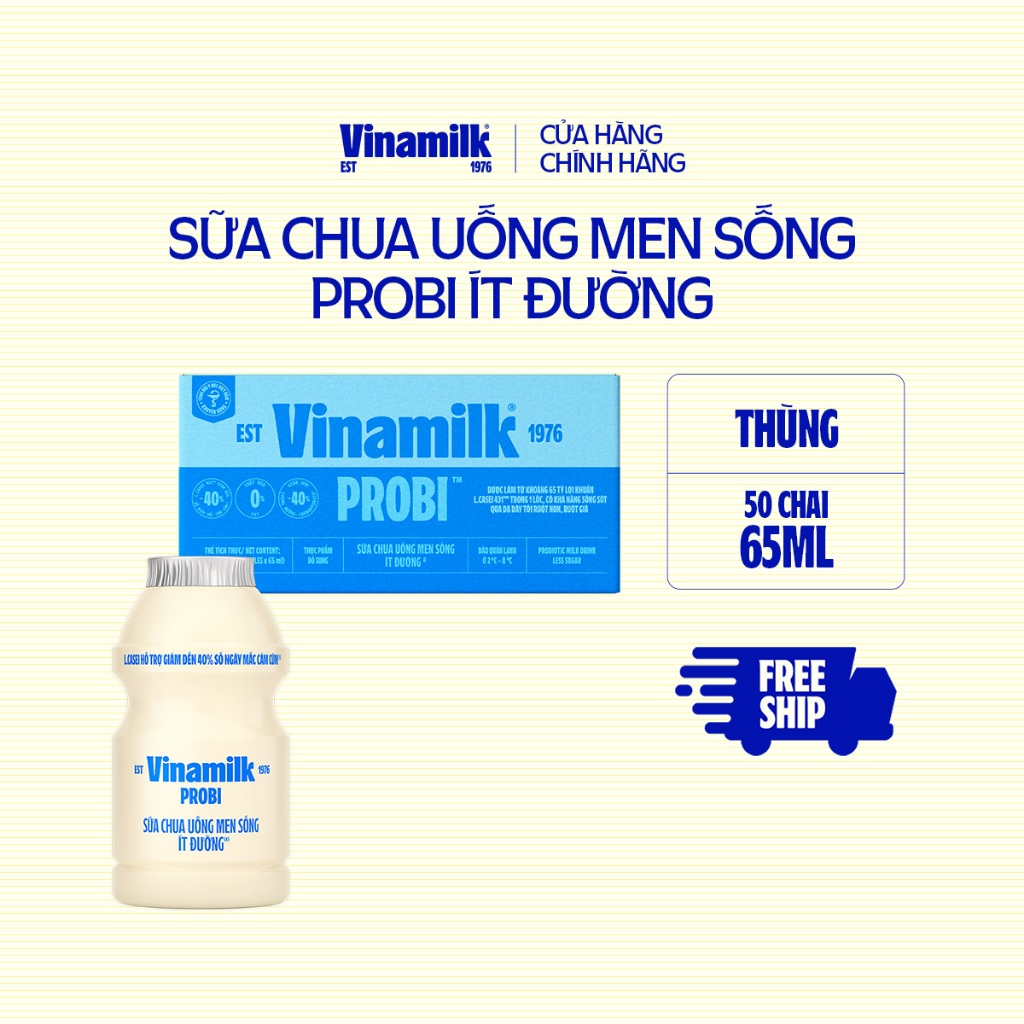[CHỈ GIAO HCM+HN] Thùng Sữa chua uống Probi Ít Đường chai x 65ml - 50 chai/Thùng Yogurt