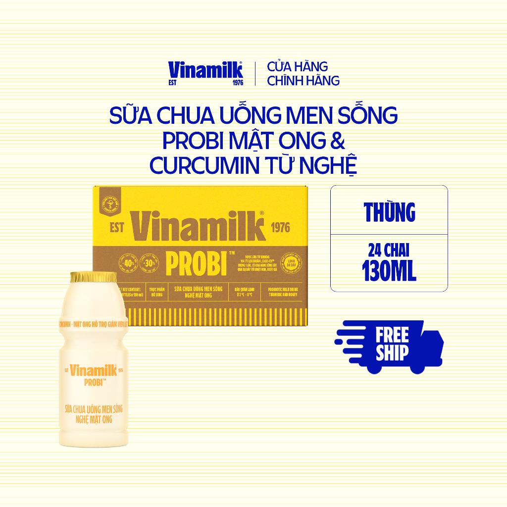 [CHỈ GIAO HCM+HN] Thùng 24 chai Sữa chua uống Probi Gold mật ong và curcumin từ nghệ chai 130ml