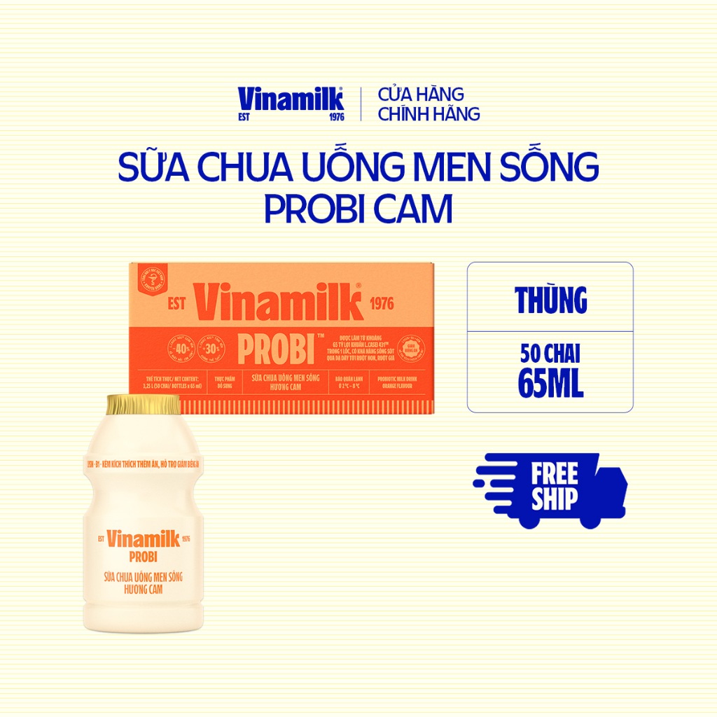 [CHỈ GIAO HCM+HN] Thùng 50 chai Sữa chua uống men sống Vinamilk hương cam Probi Pedia+ - chai 65ml
