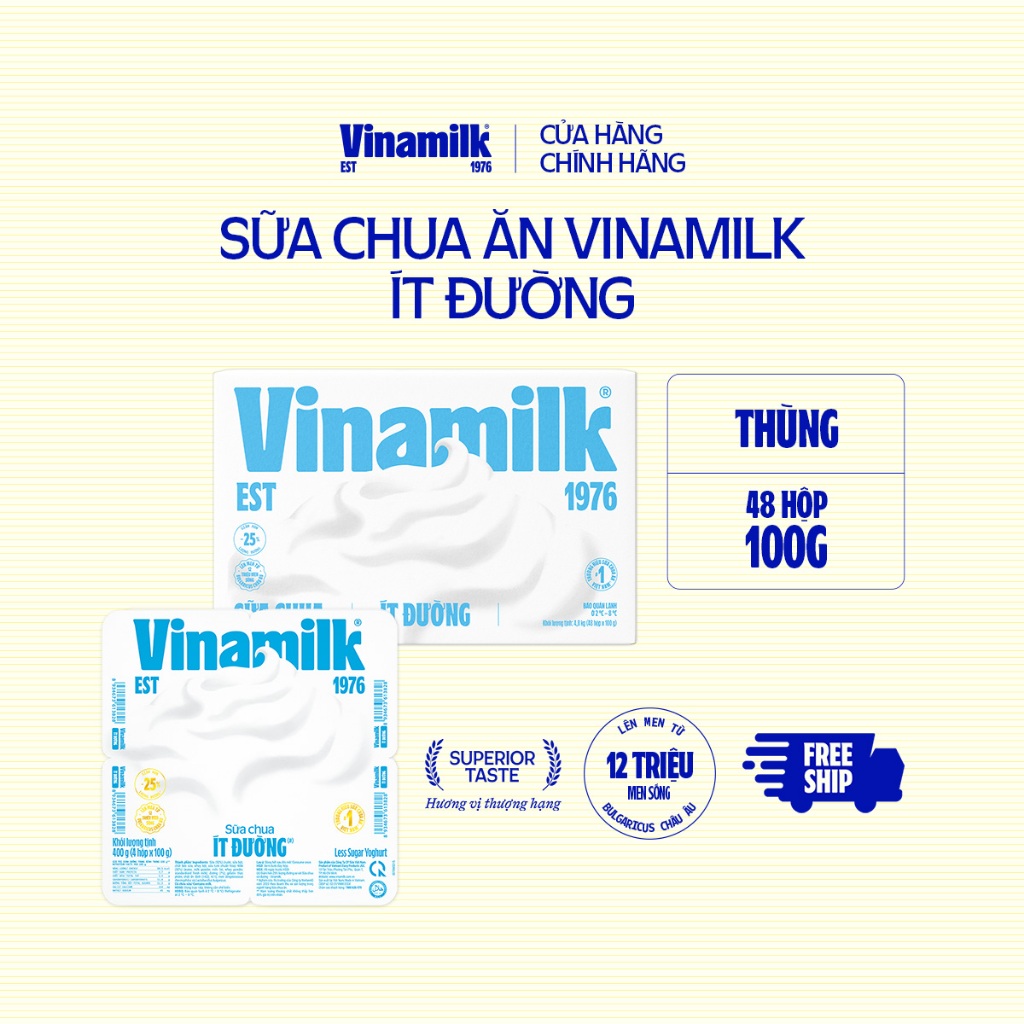   CHỈ GIAO HCM+HN  Thùng 48 hộp Sữa chua ăn Vinamilk ít đường 100g Yaourt 