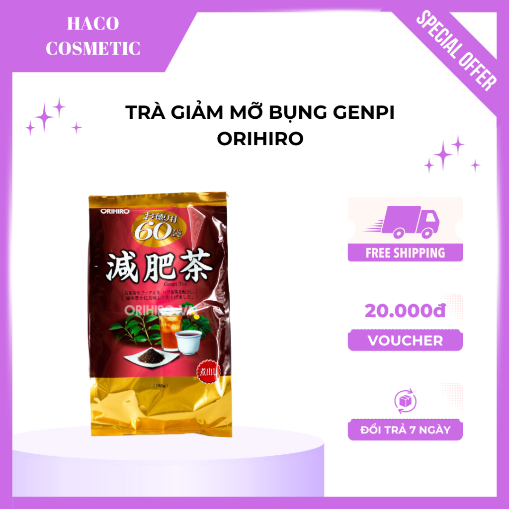 Trà Giảm Mỡ Bụng Genpi Orihiro Nhật Bản, Hỗ trợ Giảm Mỡ Thừa, Thanh Lọc Cơ Thể Gói 60 Túi
