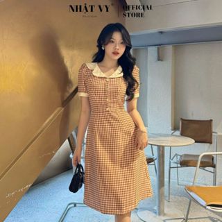 Đầm công sở Nhật Vy cổ V phối bèo đính cúc chất zizzac phù hợp dạo phố chụp ảnh sang chảnh - D2929