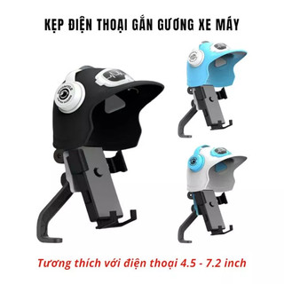 Giá Đỡ Kẹp Điện Thoại Gắn Chân Gương Xe Máy Kèm Mũ Bảo Hiểm Mini Che NẮNG MƯA Tiện Lợi, Chắc Chắn Xe Ôm Công Nghệ