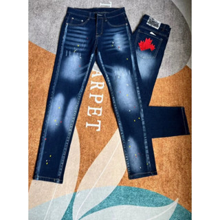 Quần jean nam đen vá bạ xanh cao cấp chất bò rách gối co giãn form ống ôm nhiều mẫu