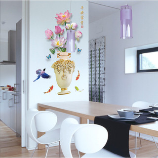 Decal dán tường - Bình Hoa Sen Hồng 3D 01