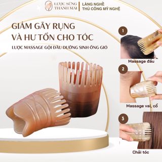 Lược sừng massage đầu, lược massage gội đầu dưỡng sinh ống gió giảm đau đầu, lưu thông khí huyết