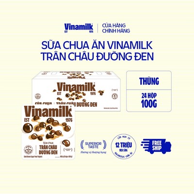 [CHỈ GIAO HCM+HN] Thùng 24 Hộp Sữa chua ăn Vinamilk Trân châu đường đen 100g