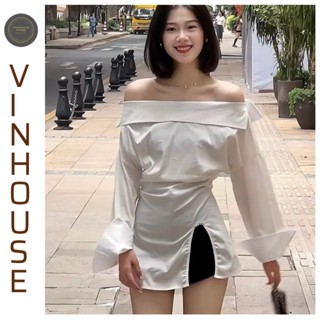 Áo Sơmi Nữ Dài Tay Trễ Vai Xẻ Hông, Áo Kiểu Nữ 2025 TH308