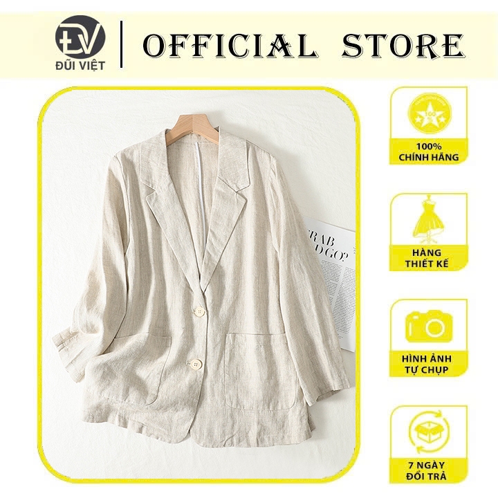 Áo blazer nữ vải linen 1 lớp tay dài cổ ve ngóc 2 túi 2 cúc BNU01 (Be, Đen, Rêu, Nâu)