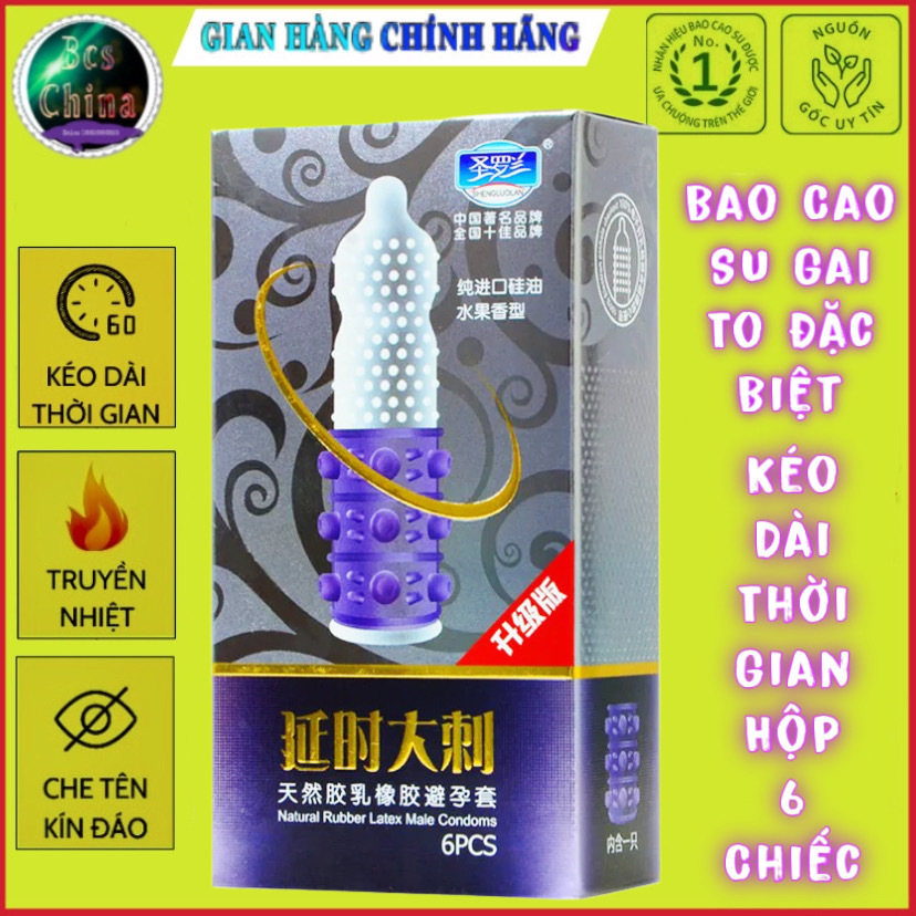Bao cao su gai to SHENGLUOLAN,hạt lớn kích thích điểmG thiết kế đặc biệt kéo dài thời gian hộp 6 cái
