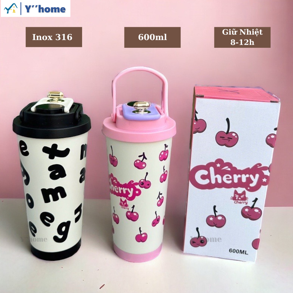 Ly giữ nhiệt hiển thị nhiệt độ, bằng Inox 316, dung tích 600ml, Ly nước in hình xinh xắn có quay xách, Giữ nhiệt 8 -12h | BigBuy360 - bigbuy360.vn
