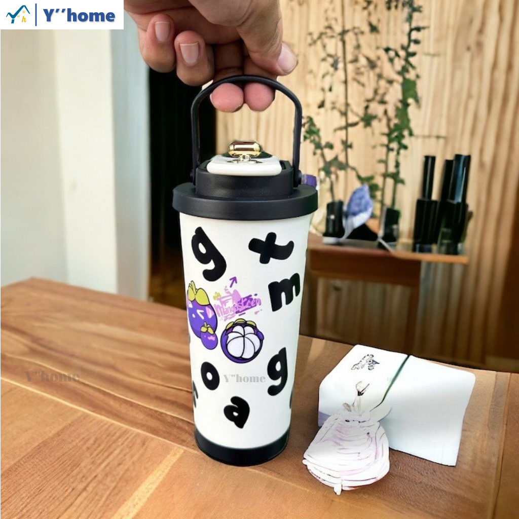 Ly giữ nhiệt hiển thị nhiệt độ, bằng Inox 316, dung tích 600ml, Ly nước in hình xinh xắn có quay xách, Giữ nhiệt 8 -12h | BigBuy360 - bigbuy360.vn