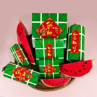 Set 9 Đồ Trang Trí Tết Bằng Giấy Bánh Chưng, Bánh Tét, Dưa Hấu 2025