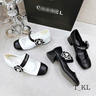 Giày nữ gót to thấp quai chữ tag hoa trà Nguyên hộp hãng cao cấp