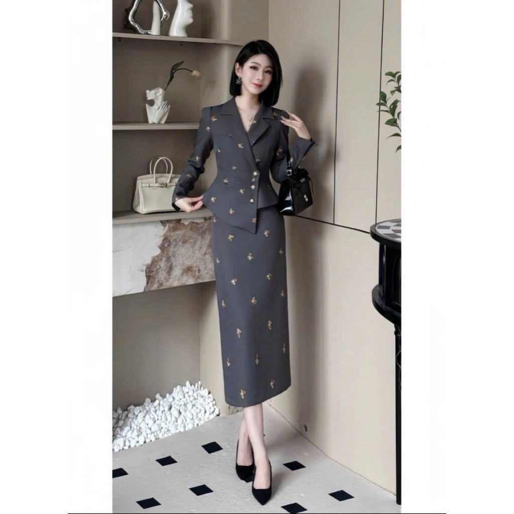 Set bộ vest cao cấp thêu hồ điệp (gồm áo & chân váy) - S1258 - Design by Lolie