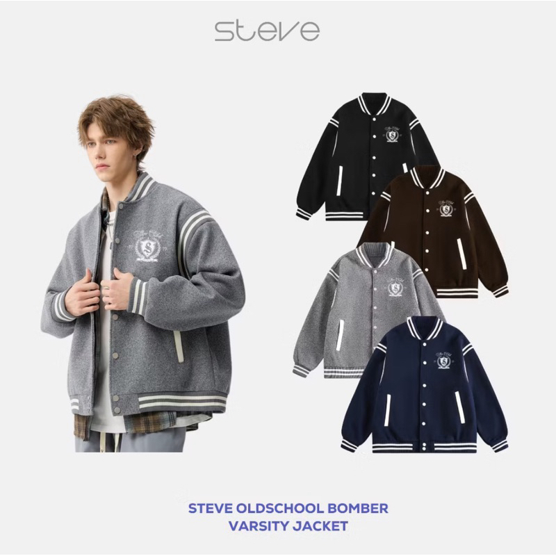 [PASS] Áo khoác dạ nam nữ STEVE OLDSCHOOL BOMBER VARSITY JACKET màu xám size L