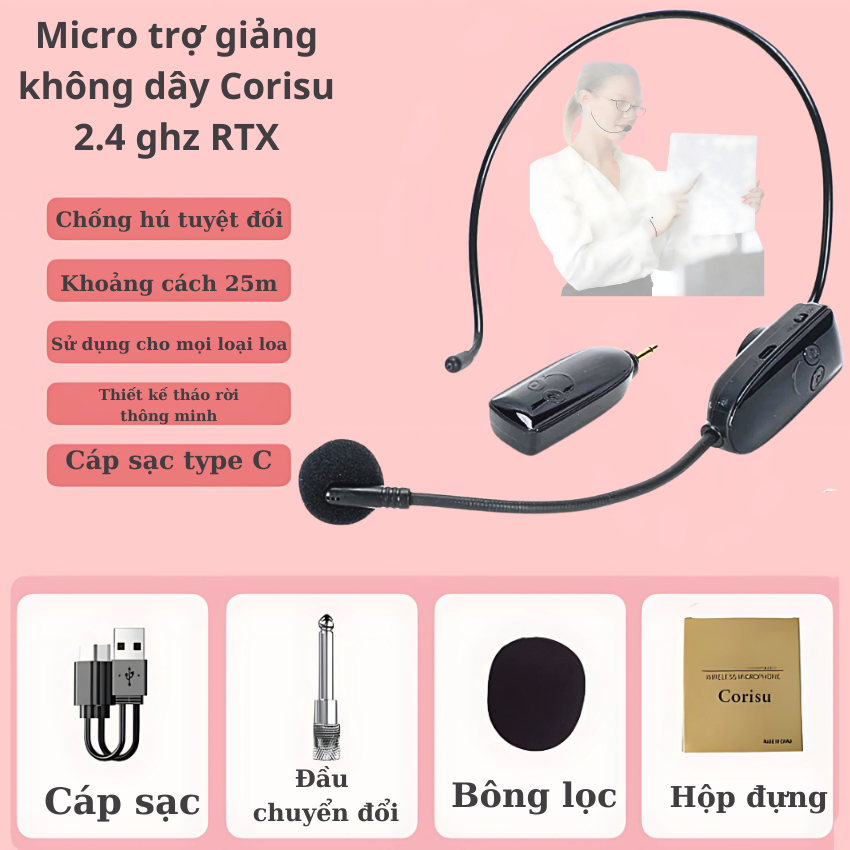 Micro không dây trợ giảng Corisu TX 2.4ghz chống hú tuyệt đối nhỏ gọn, pin 8h Chất lượng cao | BigBuy360 - bigbuy360.vn