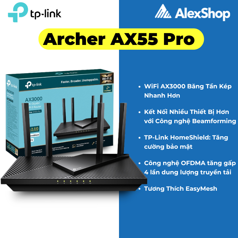[AX3000] Router Archer AX55 Pro Wi-Fi 6 AX3000 Multi-Gigabit với Cổng 2.5G Chính hãng