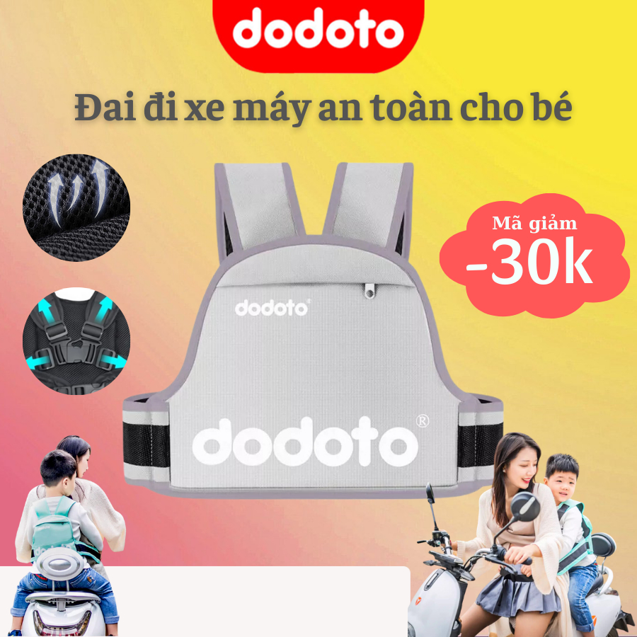 Đai xe máy an toàn cho bé dodoto, địu ngồi xe máy cho bé có phản quang, ngồi trước sau bản nâng cấp 2024