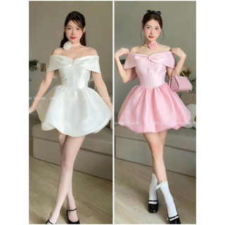 Larose Dress Wonderhouse Đầm trễ vai dáng bí chất vải dày dặn phối vải tơ kim tuyết lấp lánh dự tiệc sang trọng