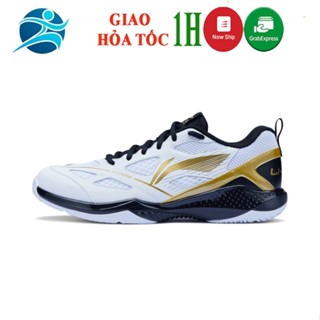 giày cầu lông LINING AYTU025-3 mẫu mới màu trắng đen phù hợp cho nam bảo hành 12 tháng êm chân thoáng khí bám sân tốt