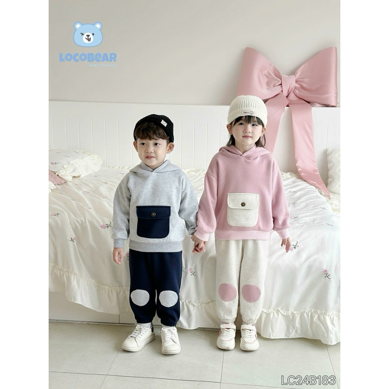 set thu đông dài tay nỉ bông phối túi cho bé. áo hoodie, quần phối đáp gối. giữ ấm, giũ nhiệt tốt ch