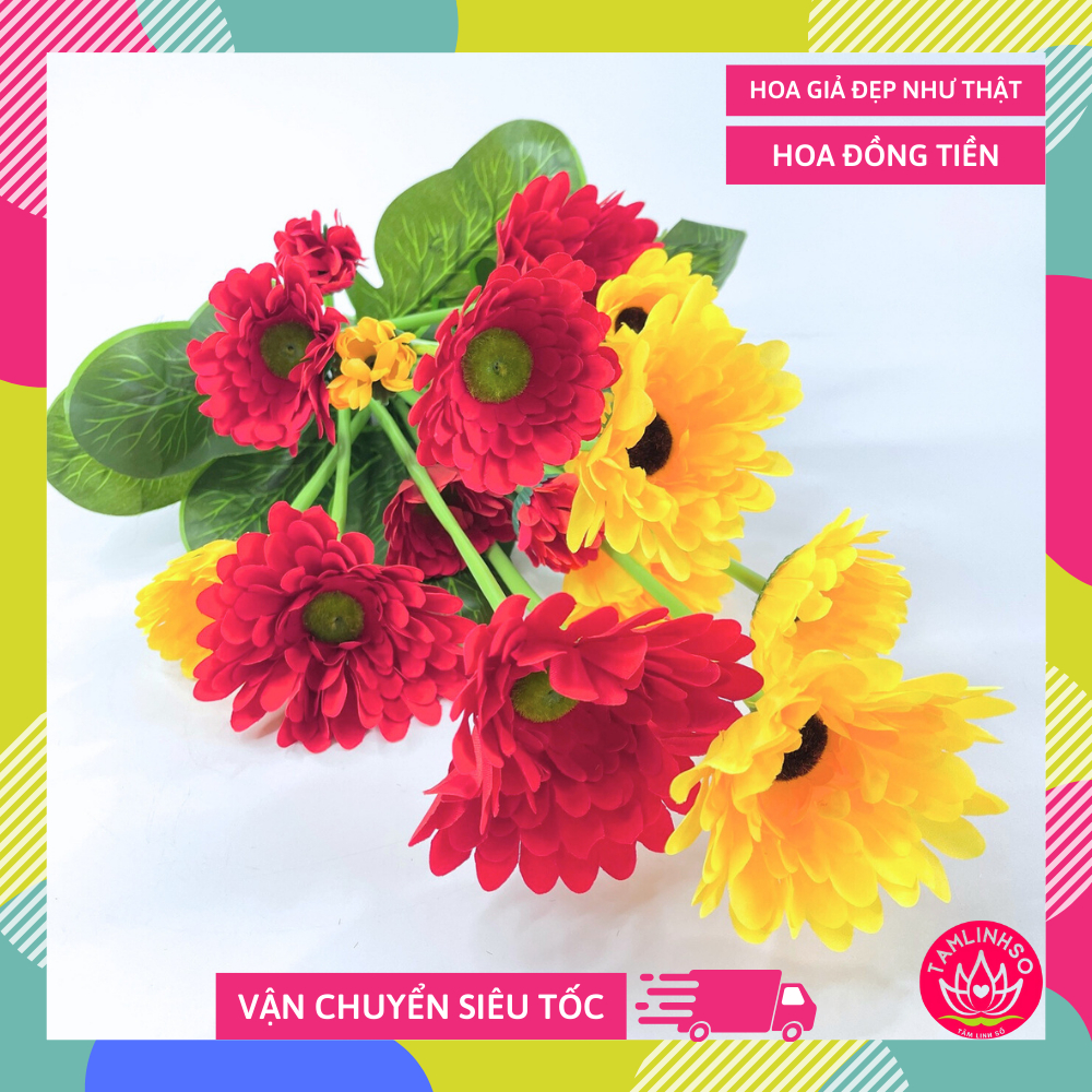 Hoa giả trang trí, Bó hoa Đồng Tiền trang trí đặt bàn thờ hoa vải lụa cao cấp - Nhiều màu
