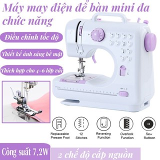 Máy may mini gia đình, 12 mũi may, vắt sổ, may bằng chân vịt, may 6 lớp vải cùng lúc