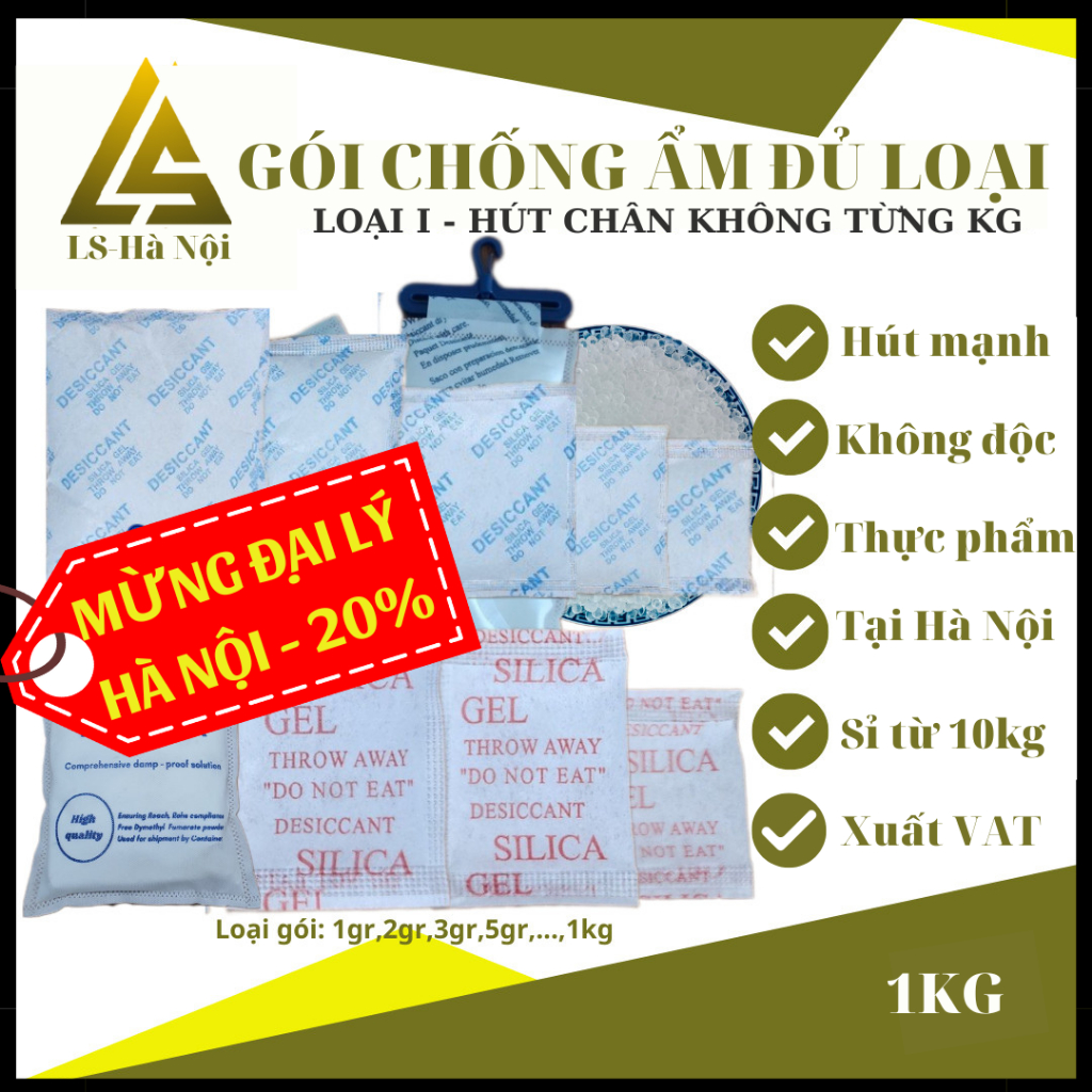 Gói hút ẩm đủ loại 1/2/3/5/10/20/50/100/200/500/1000g Silica Gel - Hạt chống ẩm mốc, khử mùi mốc