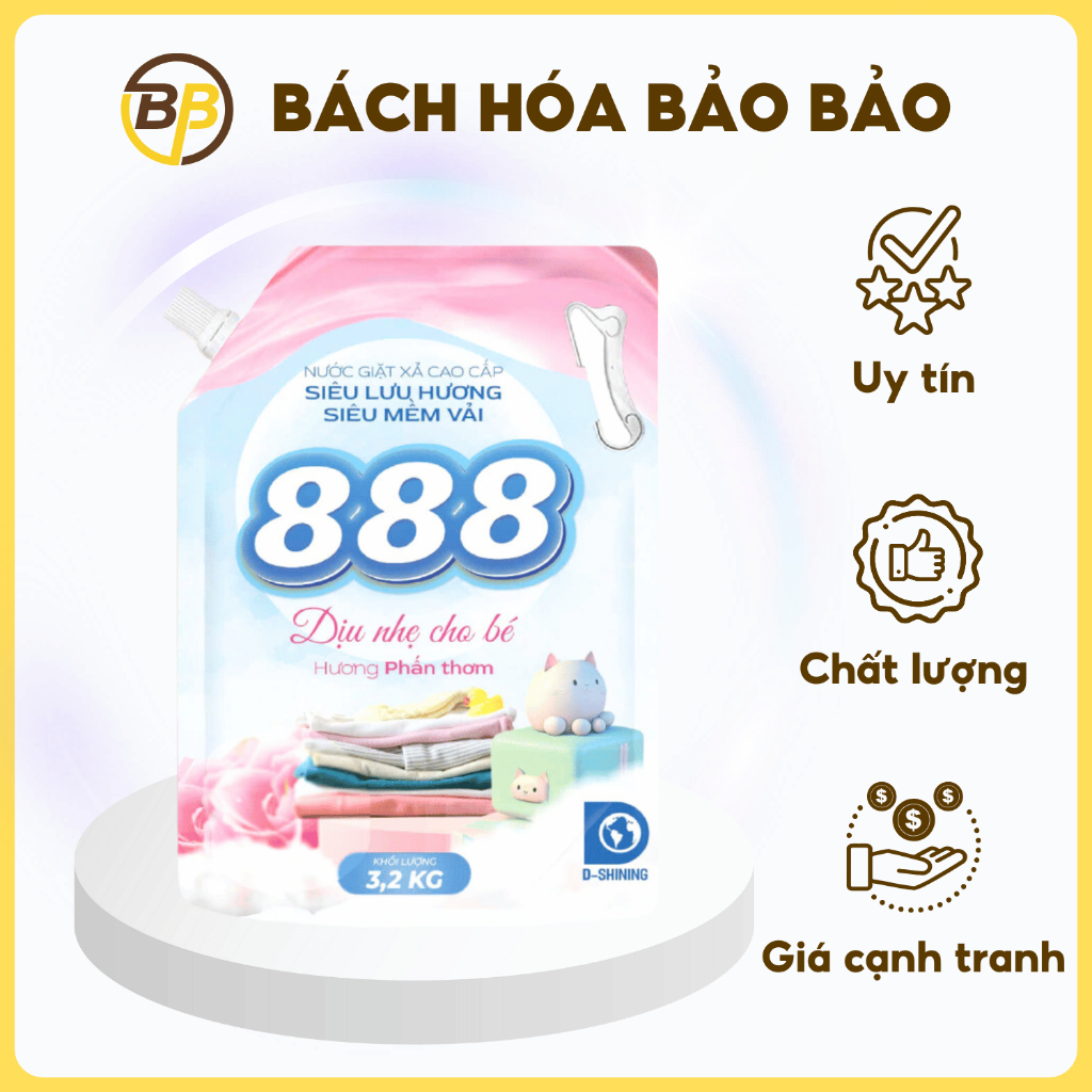 NƯỚC GIẶT XẢ 888 HƯƠNG PHẤN THƠM TÚI 3.2KG / THÙNG 4 TÚI
