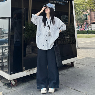 ÁO SƠ MI TAY DÀI HOẠ TIẾT SỌC NƠ FORM RỘNG BOWE - 10808