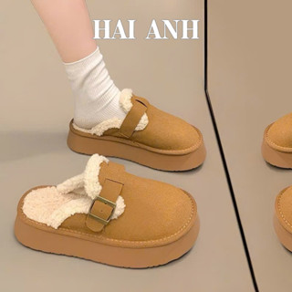 Dép Sục Lông Cừu Khuy Cài Cao 5cm Dày Dặn Ấm Áp Thời Trang Hàng QCCC Cho Nữ Mùa Đông - HẢI ANH SHOES