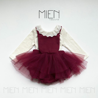   R59  Set yếm xoè lưới bồng kèm áo cổ ren tiểu thư MIEN cho bé gái 