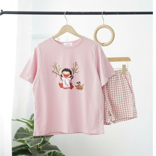  Set Đồ Bộ Đùi Mặc Nhà Thời Trang Menina Đồ Bộ Ngắn Áo Thun Ngắn Tay Quần Đùi Caro Lưng thun. 