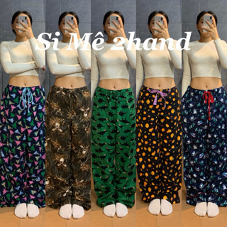 Quần flannel hoạ tiết Giáng sinh ống rộng caro ấm áp