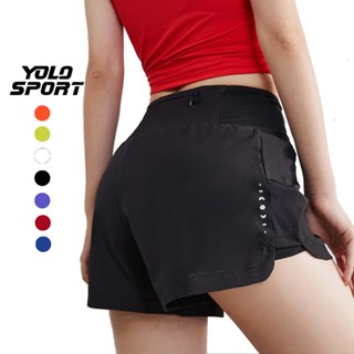 Quần Short Đùi Thể Thao 2 Lớp Nữ Có Túi Khóa Kéo Sau Chạy Bộ Tập Bơi Thể Thao Gym Yoga Thoải Mái Vận Động YOLO SPORT