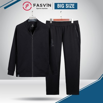 Bộ Nỉ Xốp Nam Big Size FASVIN ABT24204+DT24203.1.HN quần ống suông vải thể thao ấm áp