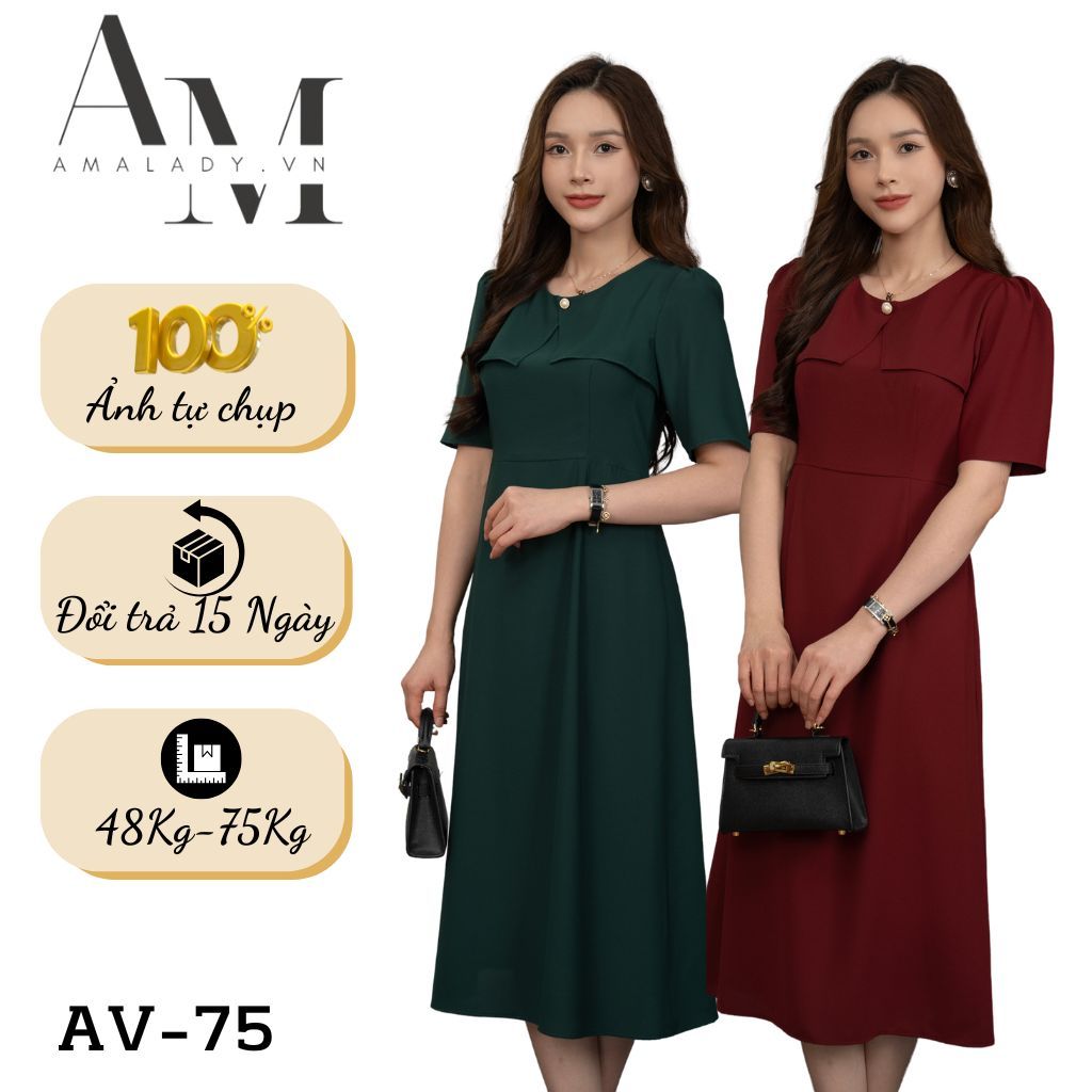 Váy trung niên cho mẹ u40 u50 u60 từ 48-75kg, Đầm trung niên bigsize sang trọng AMALADY AV-75