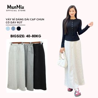 Chân váy nữ BIGSIZE MunMiu chân váy nỉ dáng dài cạp chun có dây rút xẻ tà sau váy 2 túi siêu xinh 511